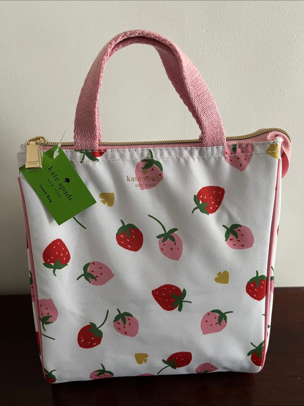 NWT Kate Spade Strawberry Print Lunch Bag - Pink, Red & Green